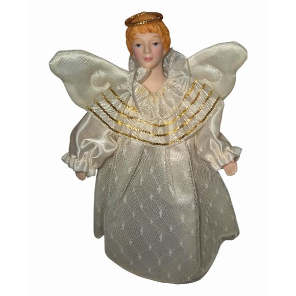 Vintage Ceramic & Fabric Angel Figurines Set - Glitter Wings Cloud Base - Home D - Picture 7 of 10